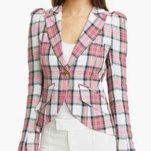 NWT Smythe 100% linen plaid pink blazer Size 6